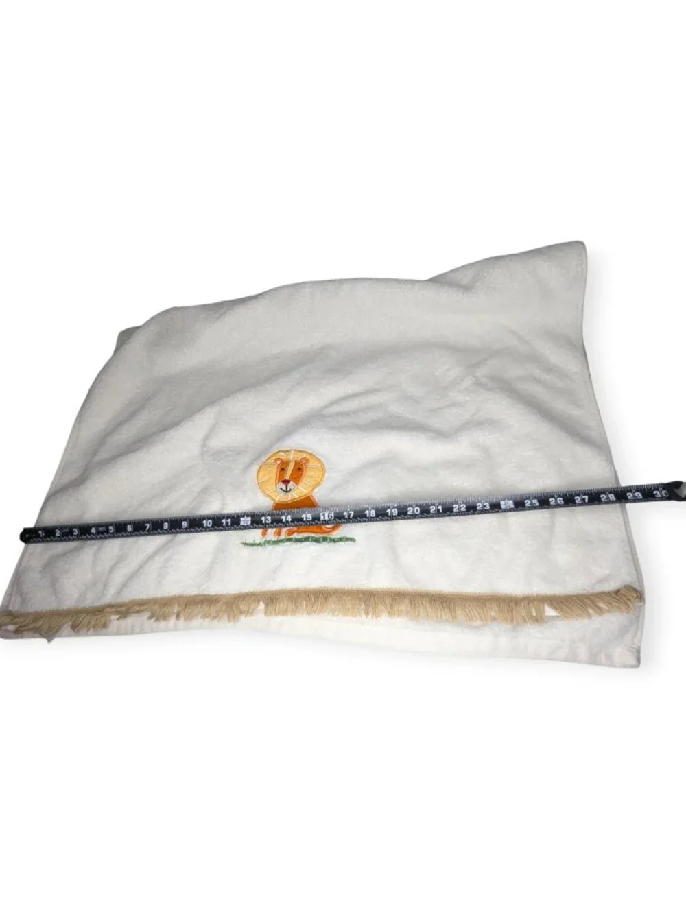 Embroidered Applique Lion Baby Bath Standard Size Towel Orange Lion Tan Fringe